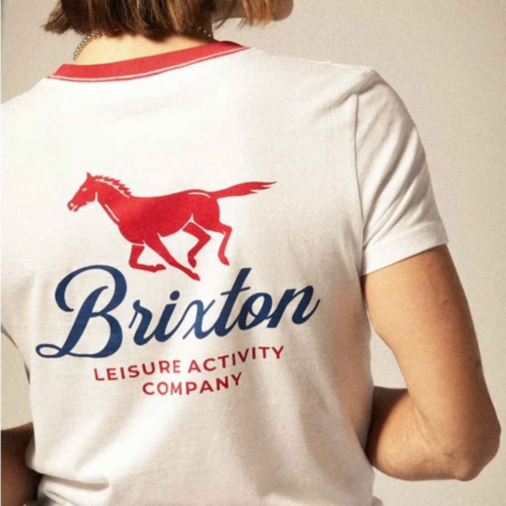 Brixton White Tee with Red Trim NWT